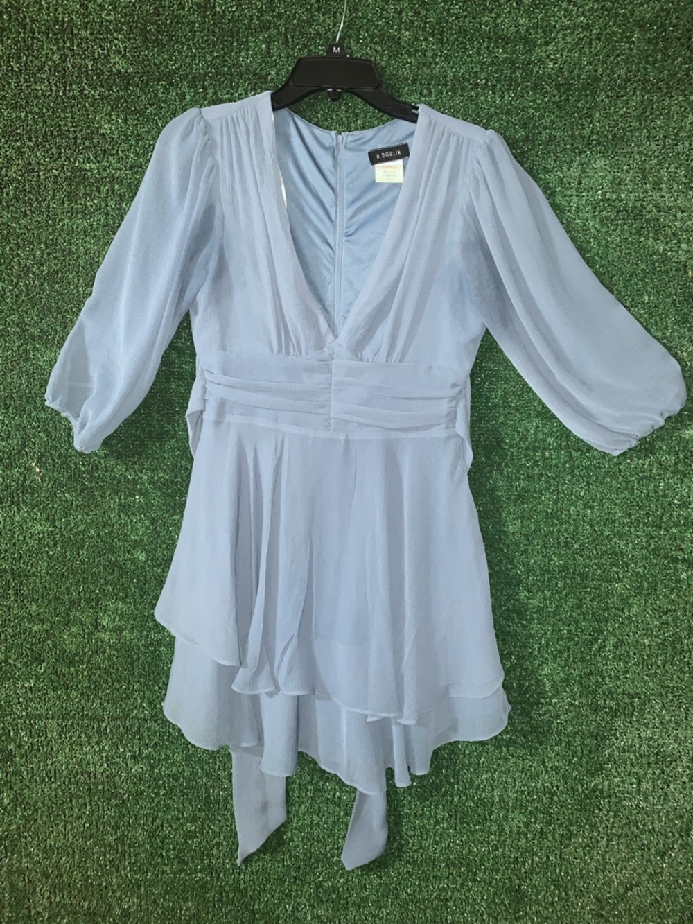Blue V-Neck Layered Chiffon Mini Dress
